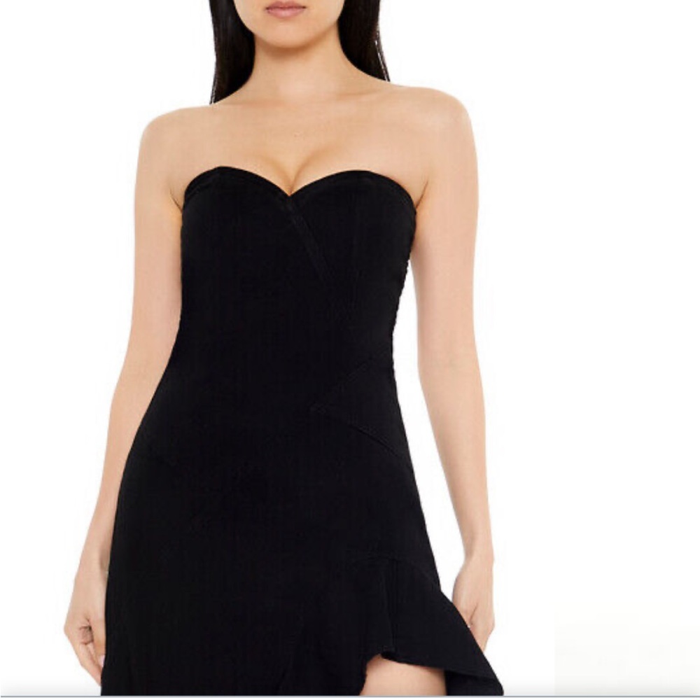 NWT Black strapless ruffle denim dress